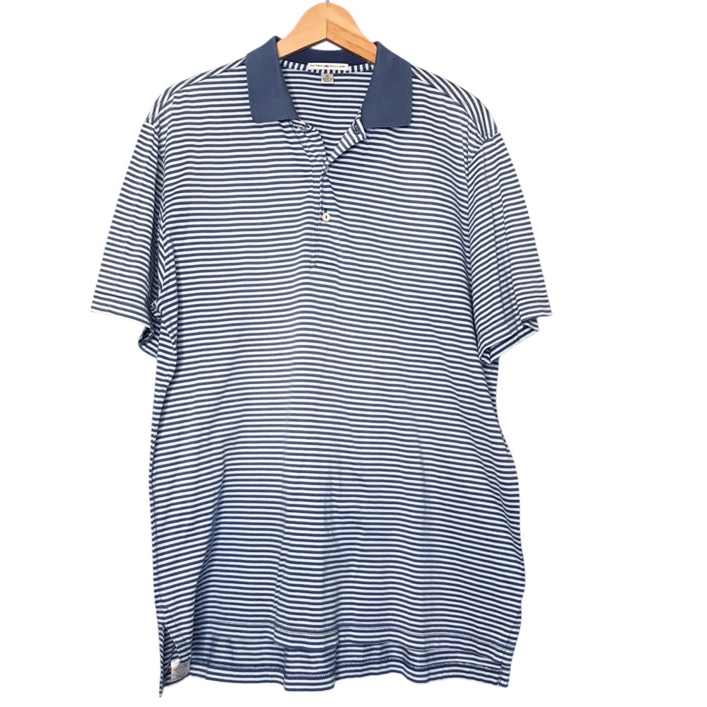Peter Millar Striped Golf Polo Shirt Short Sleeve Blue Silver Men’s Medium